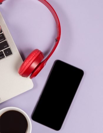 electronic-devices-listen-music-cup-coffee