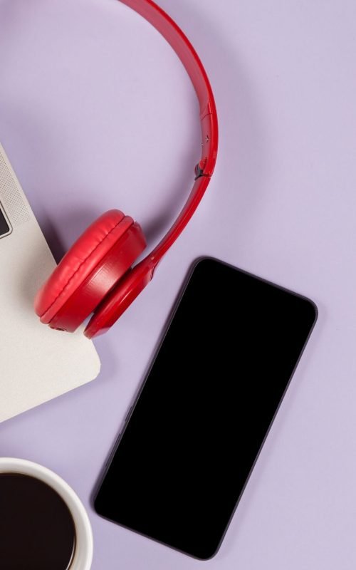 electronic-devices-listen-music-cup-coffee